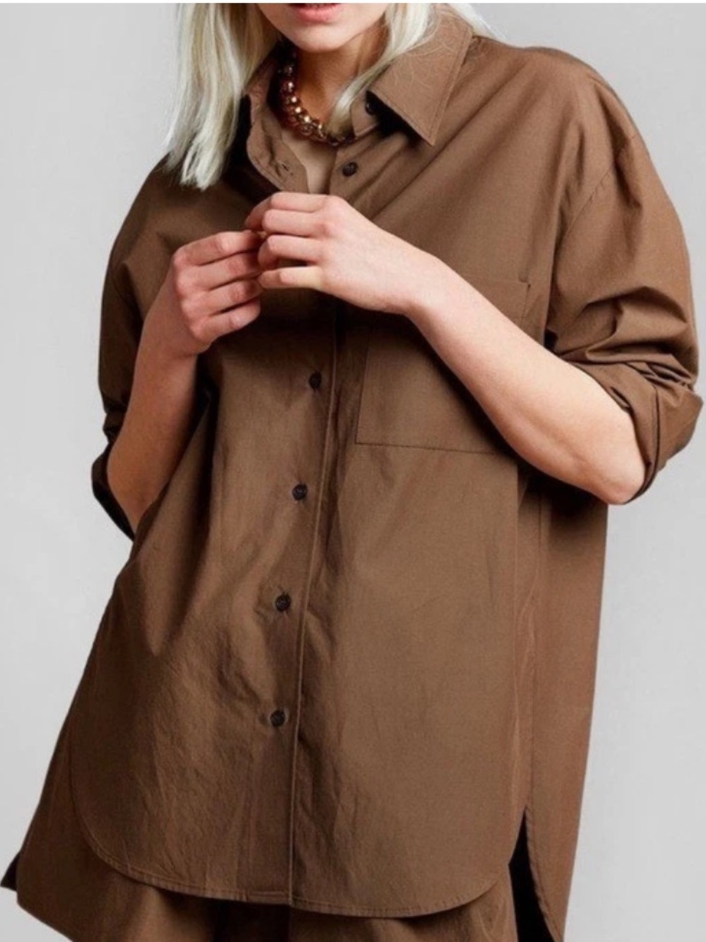 The Frankie Shop Lui Brown Oversized Organic Cotton Button-Up Shirt